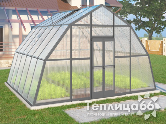 Теплица Рада Иткуль из поликарбоната, 4,5х4 метра, графитовая